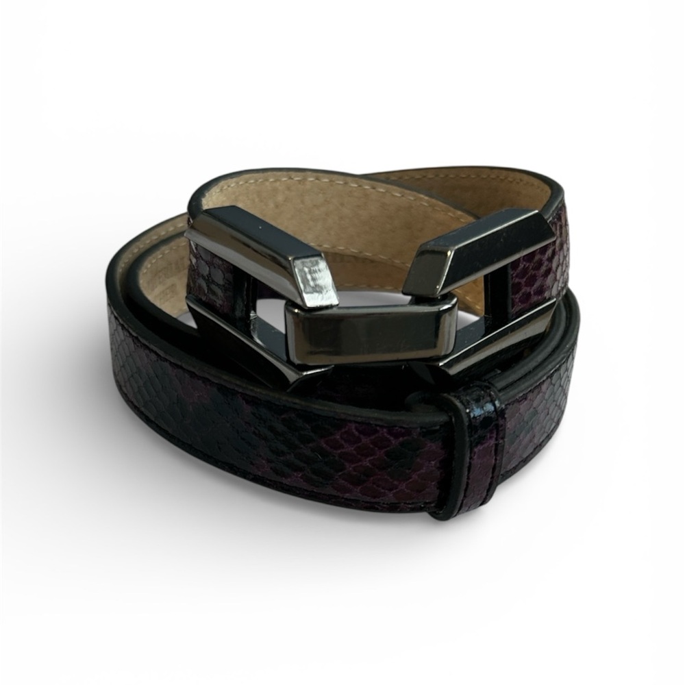White House Black Market Purple Snakeskin Skinny Belt - Gunmetal Hardware XS/S